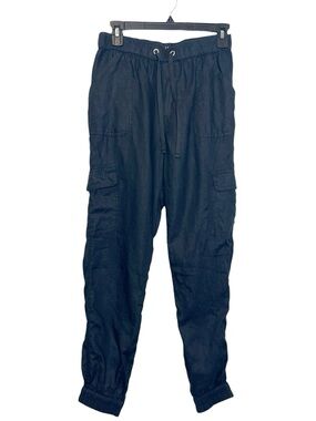 Nicole Miller 100% Linen Elevated Cargo Joggers Summer Black Pants size Small